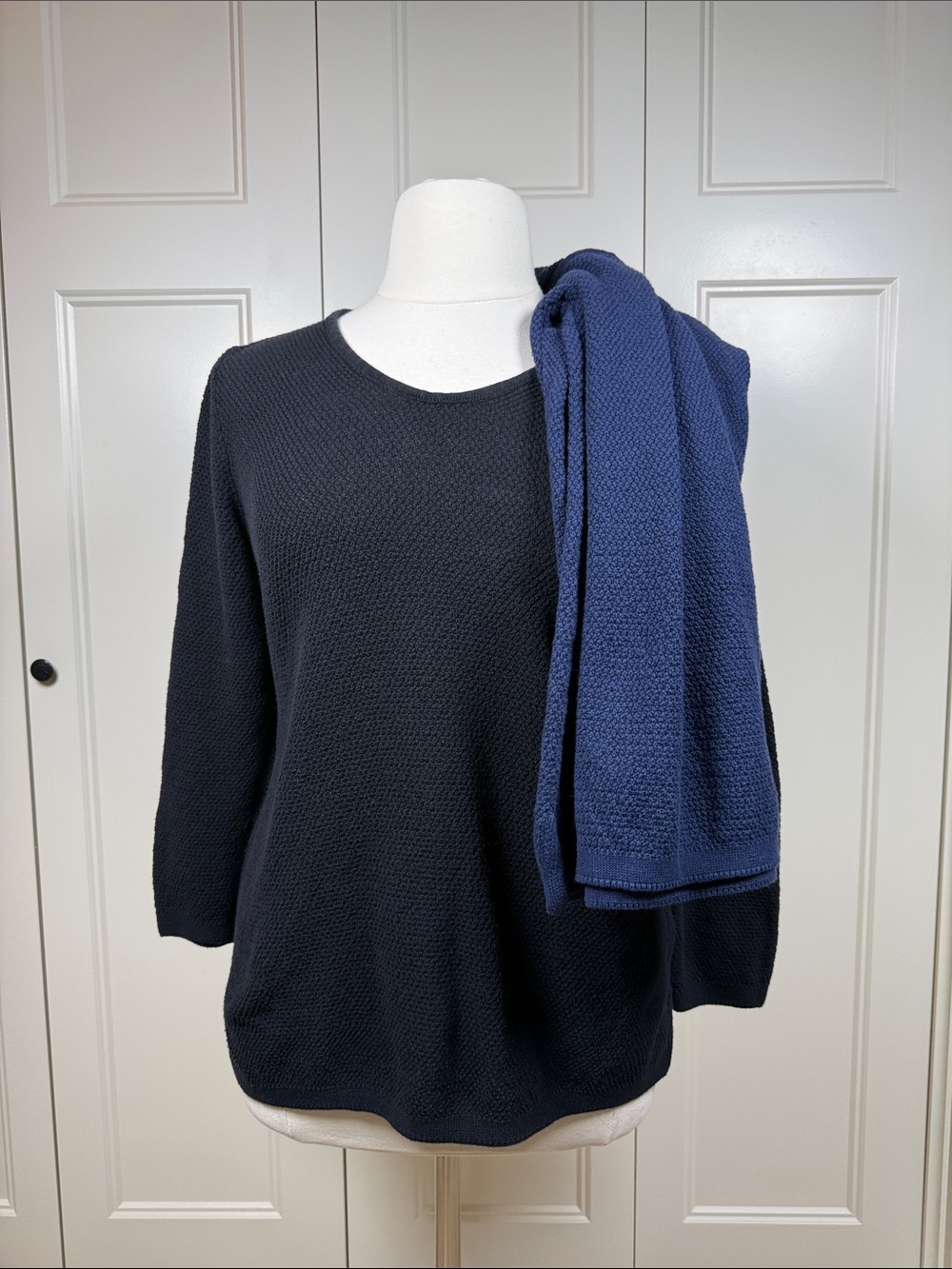 Karen Scott Pair of Textured Knit Sweaters- Navy and Black Size XL